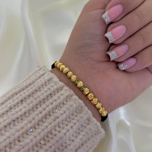 Manilla Roma elaborada con  13. Balines Roma 5mm , 2. Róndeles 5mm color verde