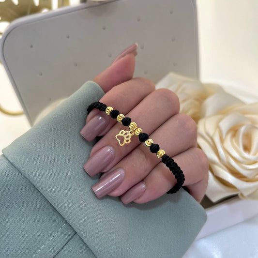 Manilla Pet artesanal elaborada con 6. Balines Italianos 4mm, 2. Balines italianos 3mm, 4. Neoprenos rayados 4mm,